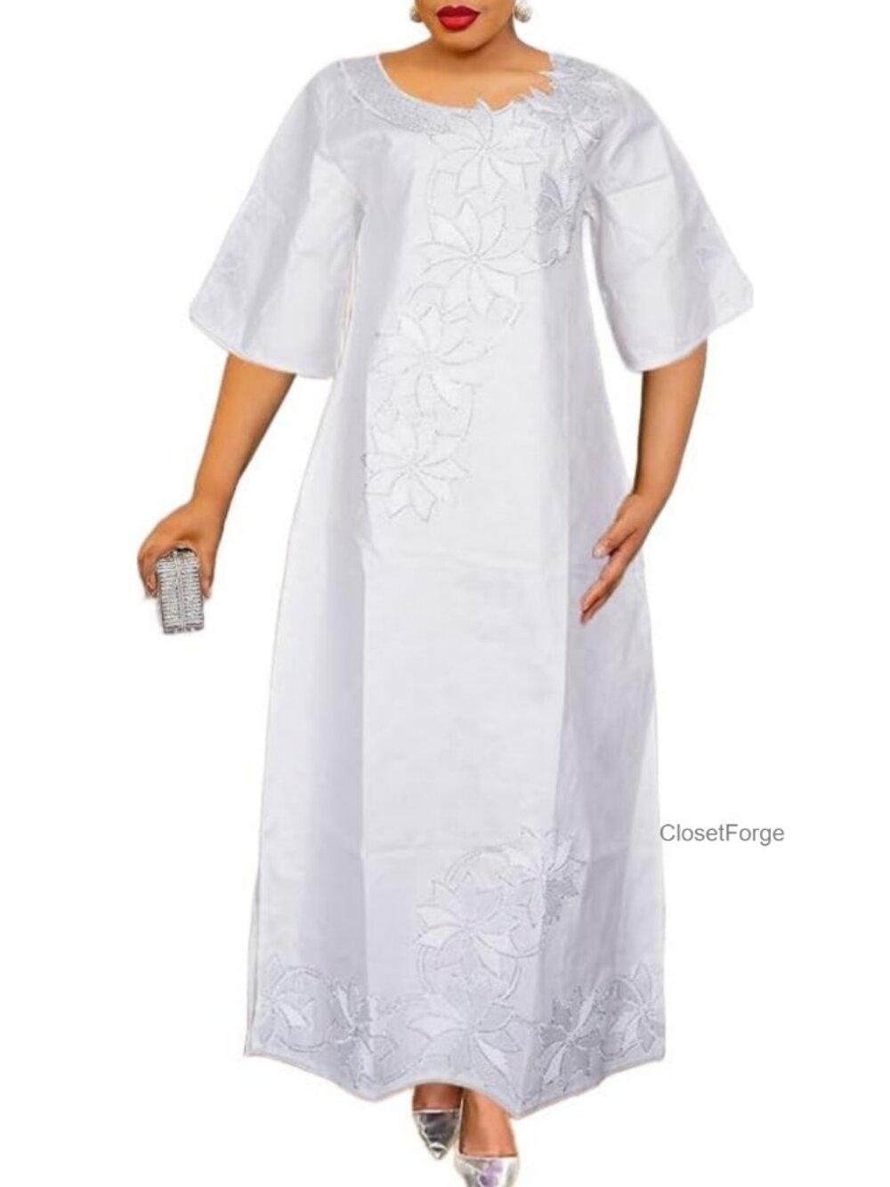 Bazin Riche Maxi Dress Flare Sleeve Embroidery Formal
